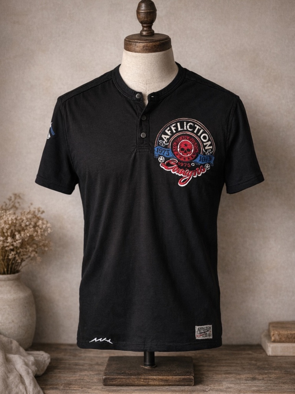 Affliction Mens Black Graphic Tee Large Skull Eagle Y2K